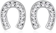 🍀 925 sterling silver horseshoe stud cz pony u earrings: powerful good luck jewelry for women and girls! logo