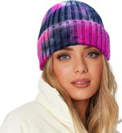 accsa winter tie dye beanie hat - rib knit, stretchy, warm and cozy, fold-up cuff - unisex men's and women's beanie hat логотип