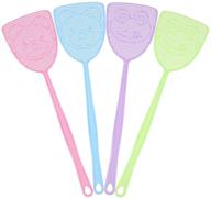 4-pack heavy duty long plastic fly swatter set with flexible strong handle - assorted colors - multi pack fly swatters logo