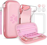 🎮 geeric 8pcs case compatible with switch lite: carrying case kit with soft silicon case, screen protectors, thumb caps, and storage bag-pink logo