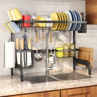 🍽️ adjustable over the sink dish drying rack - 2 tier kitchen drainer with utensil holder and countertop organizer - black - sayzh логотип