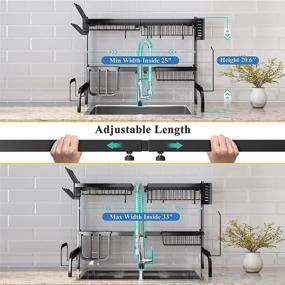 img 3 attached to 🍽️ Adjustable Over the Sink Dish Drying Rack - 2 Tier Kitchen Drainer with Utensil Holder and Countertop Organizer - Black - SAYZH