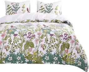 img 3 attached to 🌺 Wake In Cloud Floral Queen Size Comforter Set with Colorful Tropical Flowers, Tree Leaves and Plants Pattern on White - Soft Microfiber Bedding (3pcs)