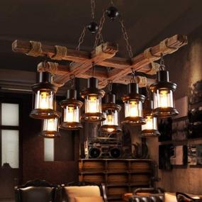 img 3 attached to 💡 Vintage Pendant Chandelier with Glass Lampshade – Industrial Wooden Hanging Lighting, Black Metal, Farmhouse Style – Adjustable Height for Kitchen Island, Bar, Pool Table – Retro Ceiling Light Fixture, 8 Lights