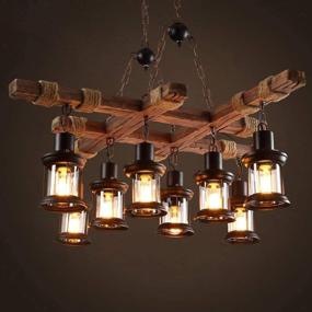 img 4 attached to 💡 Vintage Pendant Chandelier with Glass Lampshade – Industrial Wooden Hanging Lighting, Black Metal, Farmhouse Style – Adjustable Height for Kitchen Island, Bar, Pool Table – Retro Ceiling Light Fixture, 8 Lights