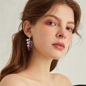 img 2 attached to 🍇 Tianbangshi Sparkly Crystal Grape Earrings with Green Leaf, Unique Cute Creative Dangle Drops, Statement Jewelry for Women and Girls - Perfect for Beach Holiday Gifts