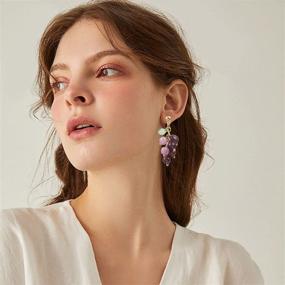 img 1 attached to 🍇 Tianbangshi Sparkly Crystal Grape Earrings with Green Leaf, Unique Cute Creative Dangle Drops, Statement Jewelry for Women and Girls - Perfect for Beach Holiday Gifts