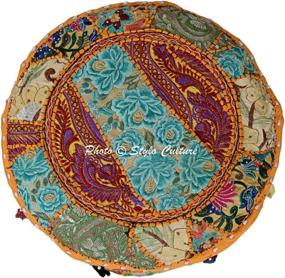 img 2 attached to Stylo Culture Patchwork Embroidered Footstool Home Decor