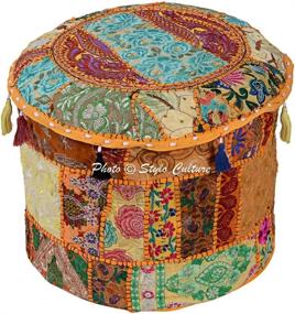 img 4 attached to Stylo Culture Patchwork Embroidered Footstool Home Decor