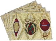 🎄 dada bedding elegant christmas ornament placemats - festive golden beige tapestry - set of 4 - cotton linen woven dining table mats - 13” x 19” (6139) logo