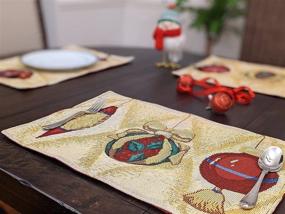 img 1 attached to 🎄 DaDa Bedding Elegant Christmas Ornament Placemats - Festive Golden Beige Tapestry - Set of 4 - Cotton Linen Woven Dining Table Mats - 13” x 19” (6139)