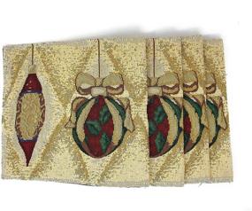 img 3 attached to 🎄 DaDa Bedding Elegant Christmas Ornament Placemats - Festive Golden Beige Tapestry - Set of 4 - Cotton Linen Woven Dining Table Mats - 13” x 19” (6139)