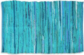 img 3 attached to 🏠 Hand Woven 100% Cotton Rag Rug - Multicolor Chindi - Reversible & Versatile 24x36 Rug for Living Room, Kitchen, Entryway - Teal