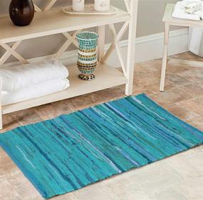 img 1 attached to 🏠 Hand Woven 100% Cotton Rag Rug - Multicolor Chindi - Reversible & Versatile 24x36 Rug for Living Room, Kitchen, Entryway - Teal