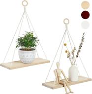 🌿 potey hanging boho floating shelves: stylish 2 tier macrame rope shelf decor - indoor wall hanging plant shelf swing holder - natural wood color for bedroom decor logo