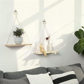 img 2 attached to 🌿 POTEY Hanging Boho Floating Shelves: Stylish 2 Tier Macrame Rope Shelf Decor - Indoor Wall Hanging Plant Shelf Swing Holder - Natural Wood Color for Bedroom Decor