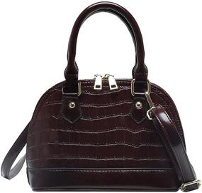 img 4 attached to Chic & Compact Shell-shaped Patent Leather Satchel Mini Tote - Zip Around Top Handle Handbag!