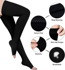 img 2 attached to 🧦 Black Thigh High 20-32 mmHg Toeless Compression Stocking Compression Socks for Women & Men with Silicone Dot Band - Improved Circulation