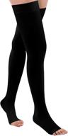 🧦 black thigh high 20-32 mmhg toeless compression stocking compression socks for women & men with silicone dot band - improved circulation логотип