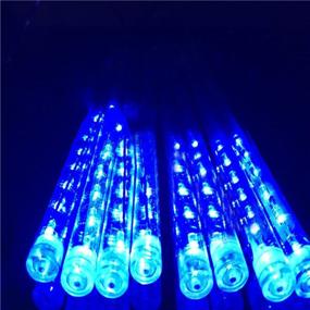 img 1 attached to Blue LED Meteor Shower Rain Lights: Waterproof Outdoor String Lights with 192 LEDs for Holiday Wedding Xmas Tree Decor - 30cm 8 Tubes Snow Falling Raindrop Icicle Cascading Light