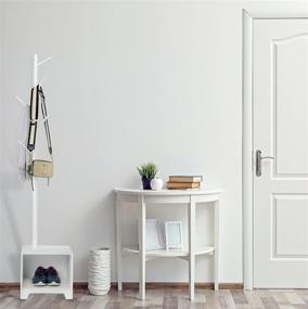 img 3 attached to 🧥 White Wooden Hall Tree Coat Rack with Bench and Storage - Standing Hat and Coat Hanger Organizer for Bedroom, Office, and Hallway Entryway