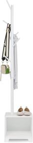 img 4 attached to 🧥 White Wooden Hall Tree Coat Rack with Bench and Storage - Standing Hat and Coat Hanger Organizer for Bedroom, Office, and Hallway Entryway