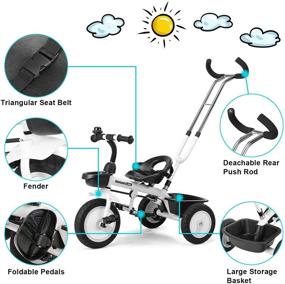 img 3 attached to 🚲 Welspo 3 in-1 Kids Tricycles: Easy Steer Toddler Tricycle with Safety Seat, Storage Basket, and Foot Pedals – Suitable for 1-5 Year Olds (Black & White)