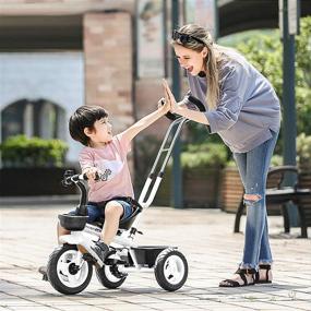 img 2 attached to 🚲 Welspo 3 in-1 Kids Tricycles: Easy Steer Toddler Tricycle with Safety Seat, Storage Basket, and Foot Pedals – Suitable for 1-5 Year Olds (Black & White)