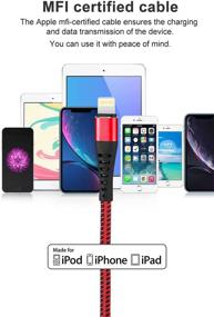 img 3 attached to 🔴 Apple MFi Certified 3 Pack 1ft iPhone Charger - Short Lightning Cable, Durable Nylon Braided Charging Cable, Fast iPhone USB Cord for Apple iPhone11/ X/XS/XR/8/7/6/5S/SE/iPad Mini Air (Red)