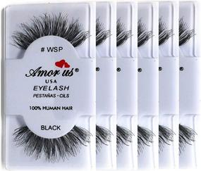 img 2 attached to Amorus 100% Human Hair False Eyelashes #WSP - Black - (6 Pack) - Wispy Faux Eyelashes - Achieve Glamorous Fuller, Longer Lashes