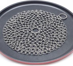 img 4 attached to Kitchensera 7x7 Inch Cast Iron Skillet Cleaner - Premium 316 Grade Stainless Steel Chain Mail Scrubber for Easy Cleaning of Pans, Dutch Ovens & Grills