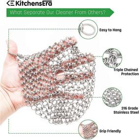 img 2 attached to Kitchensera 7x7 Inch Cast Iron Skillet Cleaner - Premium 316 Grade Stainless Steel Chain Mail Scrubber for Easy Cleaning of Pans, Dutch Ovens & Grills