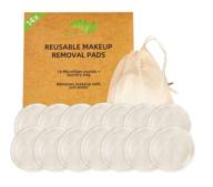🌿 set of 14 ecofworld organic bamboo cotton facial rounds with 1 laundry bag - zero waste, reusable face makeup remover pads for eco friendly sustainable living - magic white cloth for makeup removal logo