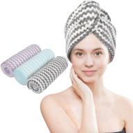 👒 vivote microfiber hair towel turban wrap - faster drying, ultra absorbent, soft, frizz-free - 10 x 25.5 inch - set of 3 (light blue, light purple, gray) logo