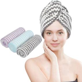 img 4 attached to 👒 VIVOTE Microfiber Hair Towel Turban Wrap - Faster Drying, Ultra Absorbent, Soft, Frizz-Free - 10 x 25.5 Inch - Set of 3 (Light Blue, Light Purple, Gray)