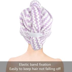 img 3 attached to 👒 VIVOTE Microfiber Hair Towel Turban Wrap - Faster Drying, Ultra Absorbent, Soft, Frizz-Free - 10 x 25.5 Inch - Set of 3 (Light Blue, Light Purple, Gray)