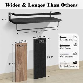 img 1 attached to 🛁 Vintage-inspired Black Cedar Wood Floating Shelves with Rails & Towel Holder - Set of 2 for Living Room, Kitchen, Bedroom, and Bathroom Wall Decor