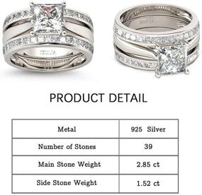 img 2 attached to 4.37 Carat Engraved Princess Cut Cubic Zirconia Engagement Ring Diamond Wedding Bands for Women - CZ Solitaire Sterling Silver Anniversary Bridal Promise Rings Set by Jeulia