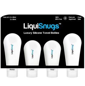 img 4 attached to 🧳 LiquiSnugs Premium - 100% Leak Proof Silicone Travel Bottles (4 PACK) TSA Approved. Enhanced Range with Suction Cups and Adjustable Labels - by TravelSnugs