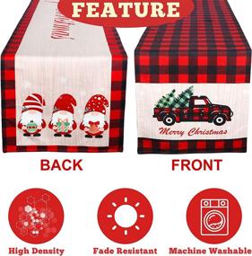 img 2 attached to 🎄 AerWo Christmas Table Runner: Festive Red and Black Buffalo Plaid Design with Red Truck and Swedish Gnomes - Reversible 13 x 72 Inch Runner for Holiday Table Decorations