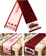 🎄 aerwo christmas table runner: festive red and black buffalo plaid design with red truck and swedish gnomes - reversible 13 x 72 inch runner for holiday table decorations логотип