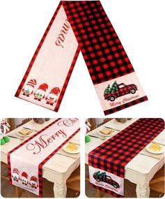img 4 attached to 🎄 AerWo Christmas Table Runner: Festive Red and Black Buffalo Plaid Design with Red Truck and Swedish Gnomes - Reversible 13 x 72 Inch Runner for Holiday Table Decorations