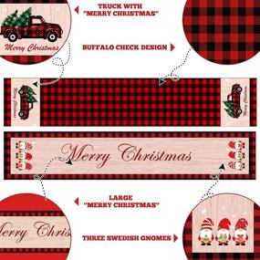 img 1 attached to 🎄 AerWo Christmas Table Runner: Festive Red and Black Buffalo Plaid Design with Red Truck and Swedish Gnomes - Reversible 13 x 72 Inch Runner for Holiday Table Decorations