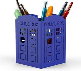 img 4 attached to 🖋️ Mango Steam Metal Pen Holder Stand for Desk - Blue Police Box Pencil Cup Organizer for Office, Classroom, and Home: Enhanced Searchable Design