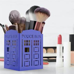 img 1 attached to 🖋️ Mango Steam Metal Pen Holder Stand for Desk - Blue Police Box Pencil Cup Organizer for Office, Classroom, and Home: Enhanced Searchable Design