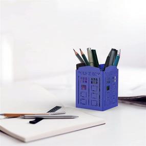 img 2 attached to 🖋️ Mango Steam Metal Pen Holder Stand for Desk - Blue Police Box Pencil Cup Organizer for Office, Classroom, and Home: Enhanced Searchable Design