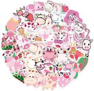 🐮 cow-themed stickers: 50 cute strawberry cow decals for girls' travel case, water bottle, laptop, phone - perfect teen bike, hydro flask, luggage vinyl stickers collection logo