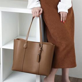 img 3 attached to 👜 Stylish Seammer Leather Tote Bag: Spacious 13.58 Inch Women's Work Shoulder Handbag with Compartments