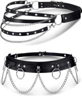 🎃 punk gothic faux leather waist chain belt set for women and girls - halloween cosplay, dance party & rave accessory logo