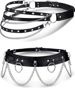 img 4 attached to 🎃 Punk Gothic Faux Leather Waist Chain Belt Set for Women and Girls - Halloween Cosplay, Dance Party & Rave Accessory